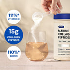 Marine Collagen Peptides - Hydrolyzed Ultra-fine Collagen Powder for Women & Men, Hyaluronic Acid, Biotin, Vitamin C, for Skin, Hair, Nails, Joints, Non-GMO, Unflavored, Easily Dissolved, 16oz