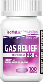 HealthA2Z® Gas Relief, Simethicone 250mg, Max Strength, 100 Purple Softgels