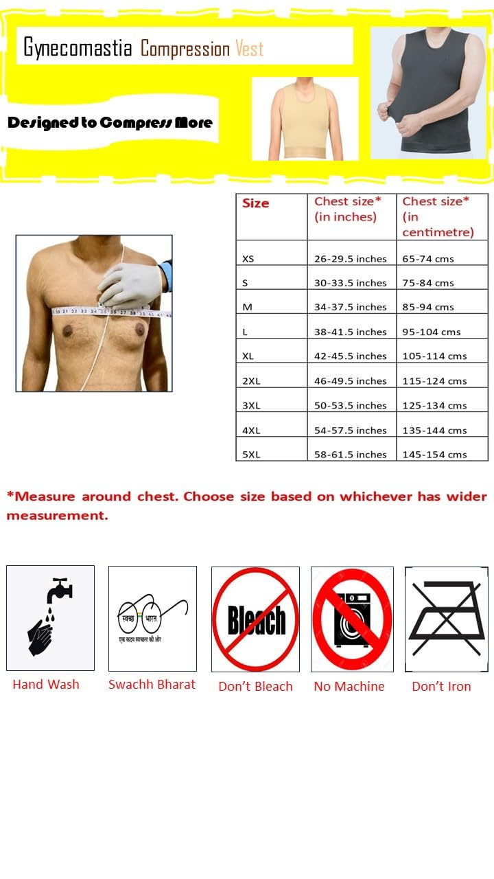 Gynecomastia Short Vest || HIGH COMPRESSION || Front Zip and Hook Closure || Tomboy Chest Binder || Comfortable Support for Men || Chest Shapewear || Post-Surgery Recovery ||