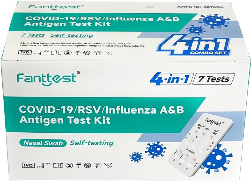 Fanttest 4 in 1 COVID-19 /RSV/Influenza A&B Antigen Test Kit for self-testing (7 Pack)