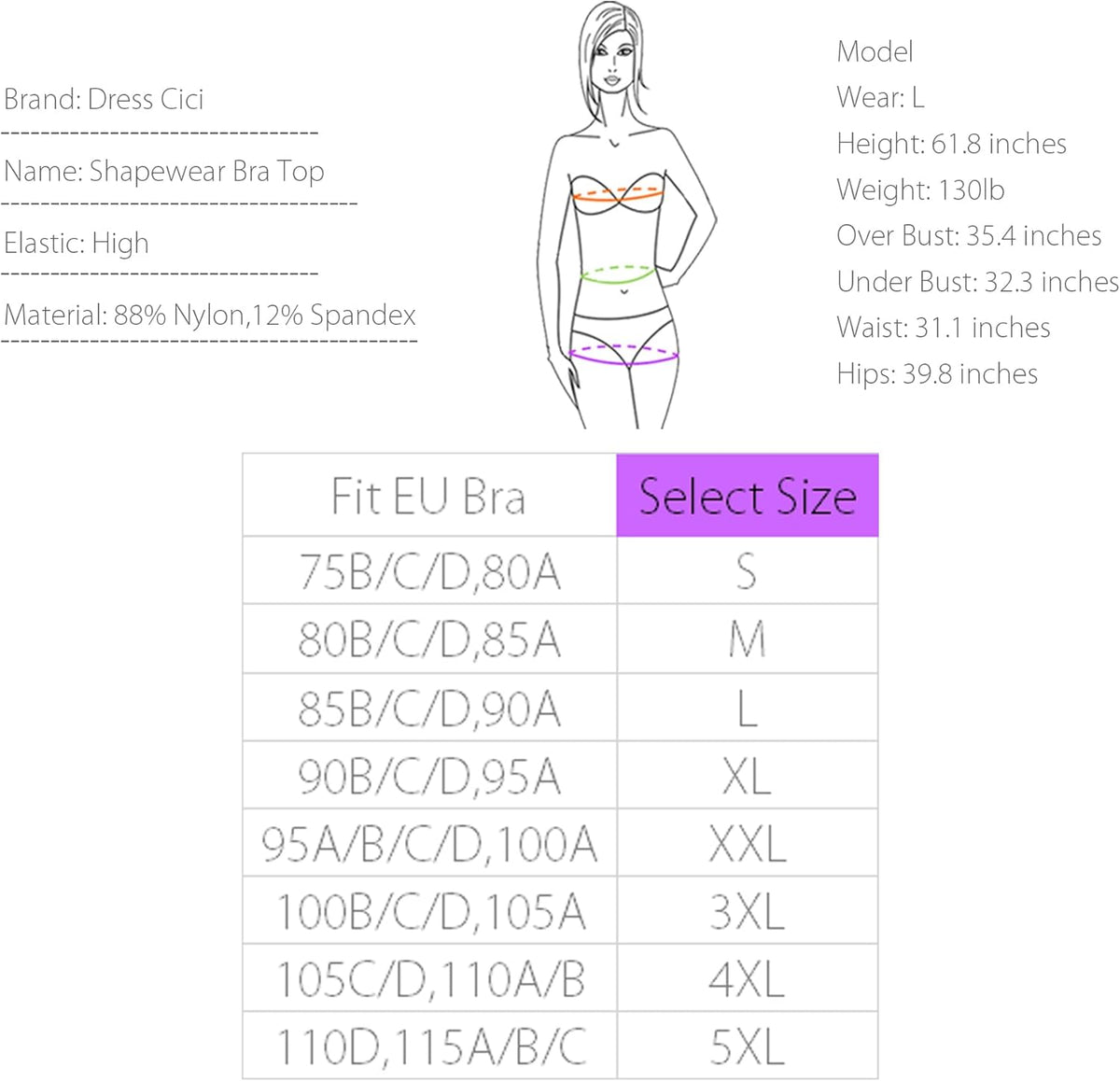 Dress Cici Front Hook Surgery Bra, Shapewear Non Padded Bra for Large Breast, 1 Pack