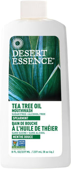 Desert Essence Tea Tree Oil Alcohol-Free Mouthwash, Spearmint, 8oz | Botanical oral rinse with tea tree oil and aloe helps freshen breath and care for teeth and gums
