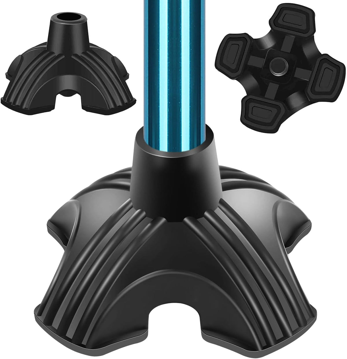 supregear Cane Tip Heavy Duty - Self Standing Non-Slip Rubber Quad Base for Walking Cane - Stable 4 Prong Replacement Foot Pad for Walking Stick Offset Quad Pod or Tripod