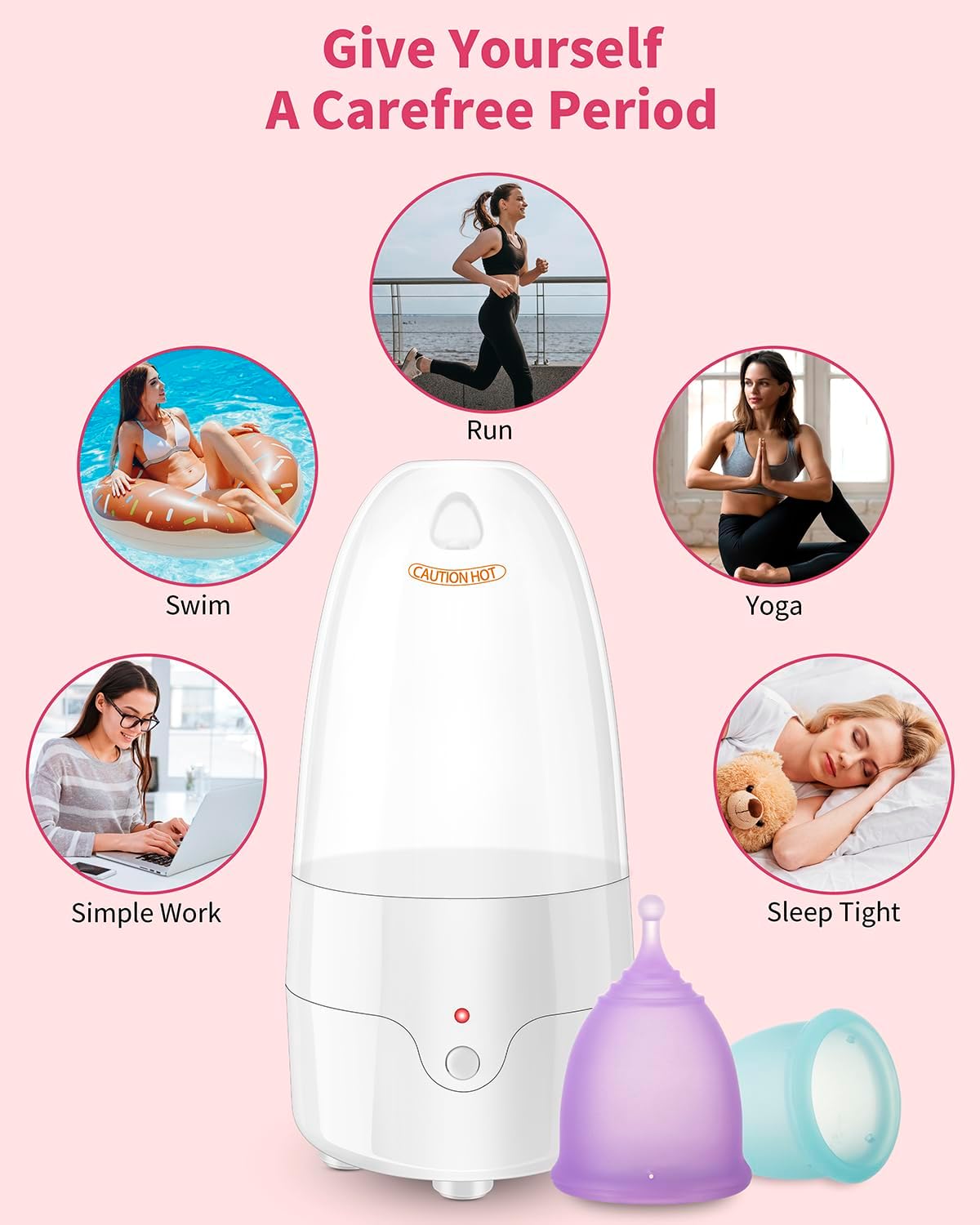 Menstrual Cup Steamer Sterilizer with 2 Reusable Menstrual Cups, Period Cups Cleaner Wash Kit