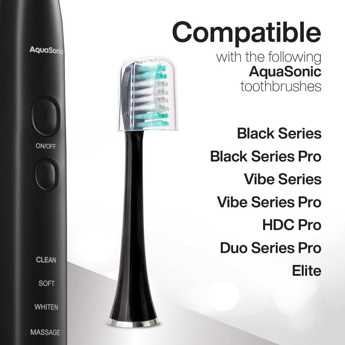 AquaSonic Genuine Standard Replacement Brush Heads | ADA Accepted | for Normal & Sensitive Teeth | Compatible with Many AquaSonic Toothbrush Handles (2 Pack Black)