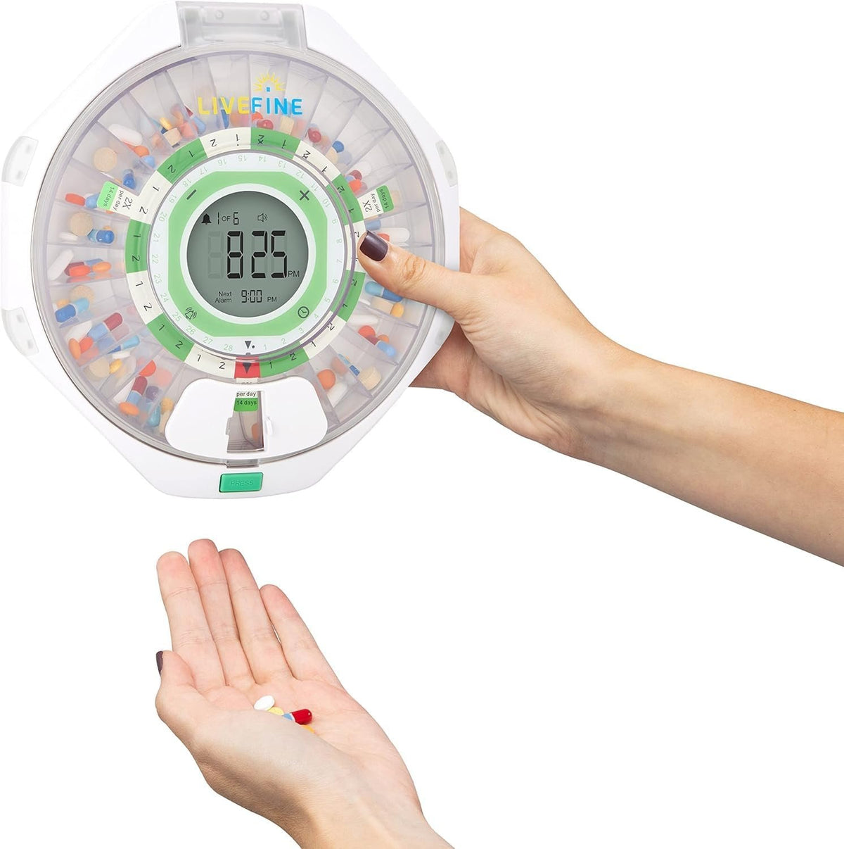 LiveFine 28-Day Locking Automatic Pill Dispenser with Alarm, Clear Lid