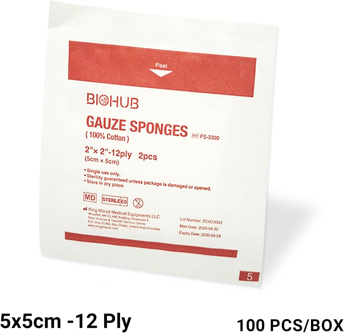 Gauze and Wound Dressings 100% Cotton Sterile 5 cm 100 pieces