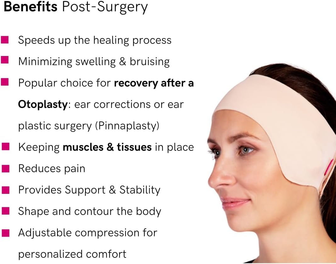 LIPOELASTIC PU 03 Unisex Post Surgery Compression Band, Self-Closing Otoplasty Headband, Comfort Ear Bandage (Black, Small)