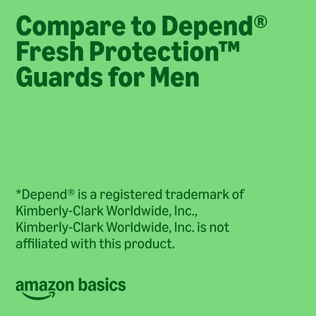 Amazon Basics Men's Incontinence Guards, Maximum Absorbency, Moisture-Wicking with Odor Protection, One Size Fits Most, 104 Count (2 Packs of 52), Packaging May Vary