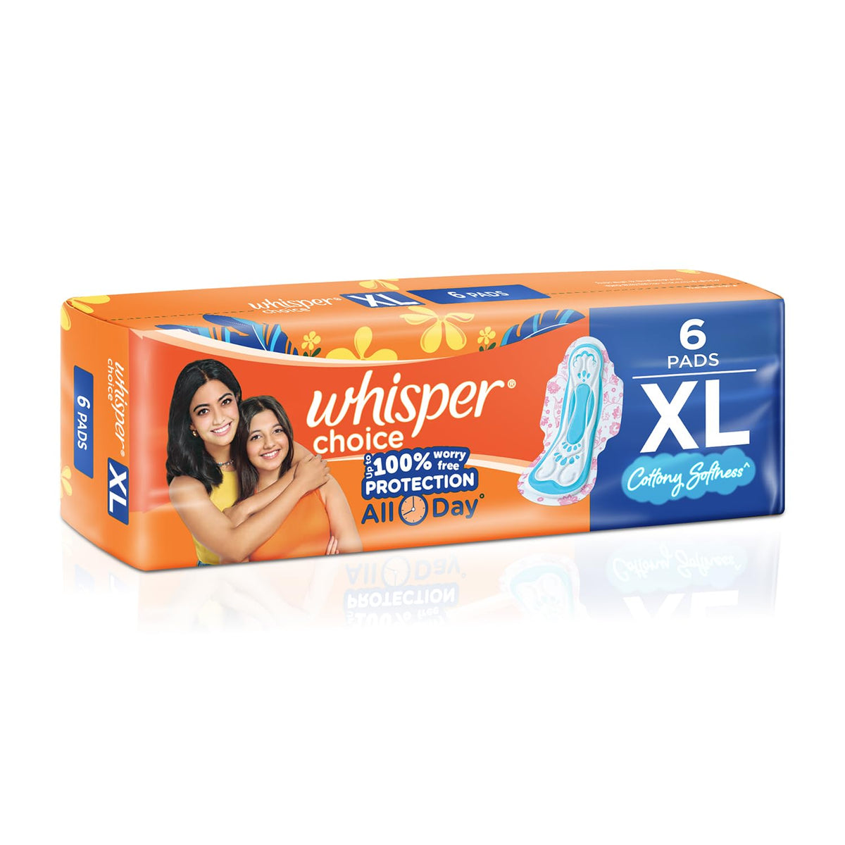 Whisper Choice XL, 6 XL Pads for medium to heavy flow, Gives Up to 100% worry-free protection all day