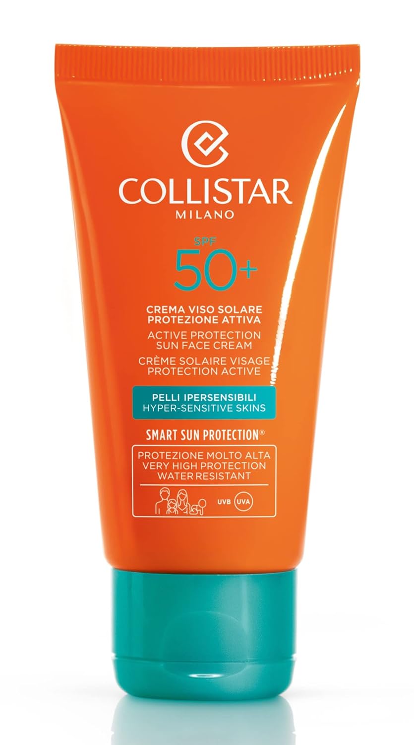 Collistar Sun Cream Face Protection SPF 50+, Prevents Wrinkles and Spots, Also Ideal for Neckline, Hands and Chest 50ml
