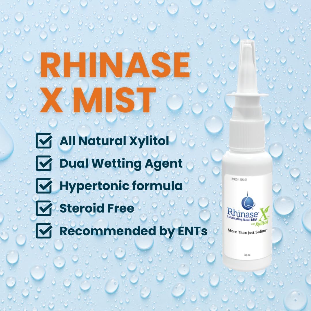 Rhinase X Lubricating Nasal Mist Spray with Xylitol | Long Lasting Symptom Relief from Nasal Dryness | Less Sneezing, Itchiness, Nasal drip and Congestion