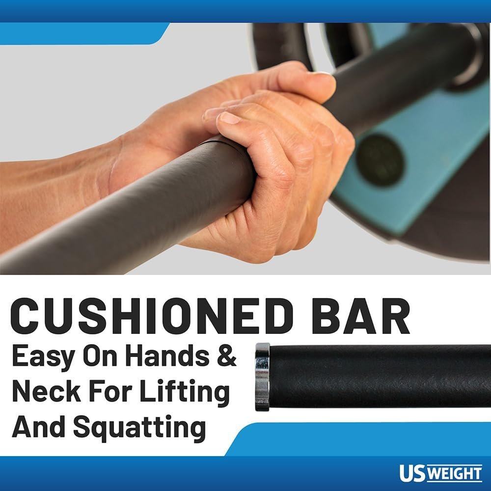 US Weight Barbell Weight Set for Home Gym with 55” padded Bar - Adjustable Weights for Exercise, Lifting, and to Build Muscle