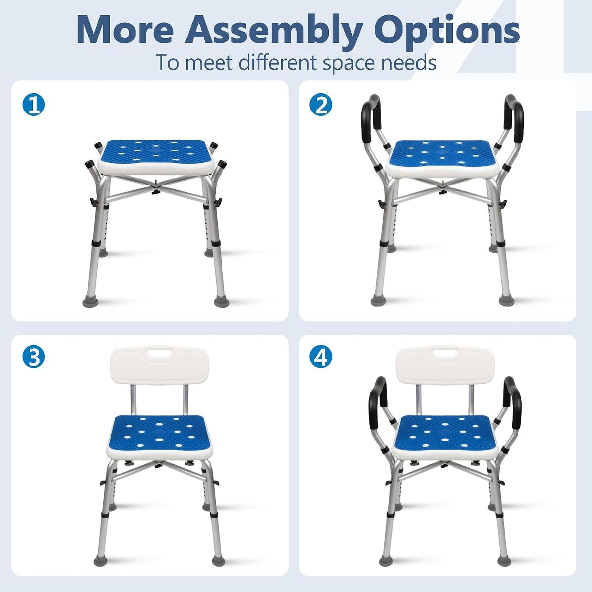 Shower Chair for Inside Shower 500lbs - Bariatric Shower Seat with Arms & Back, 6 Height Adjustment & Reinforced Crossbars for Elderly/Disabled Adults, Blue