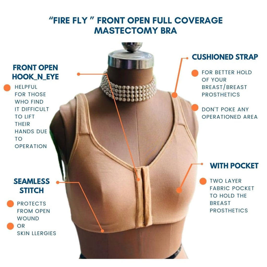 Sugar Shell | Firefly Mastectomy Bra (Front Open, Full Coverage, Moulded Cup, Non-Wired, Non-Padded, Without Prosthetics) | for Post Surgery, Cancer Bra | Pack of 1