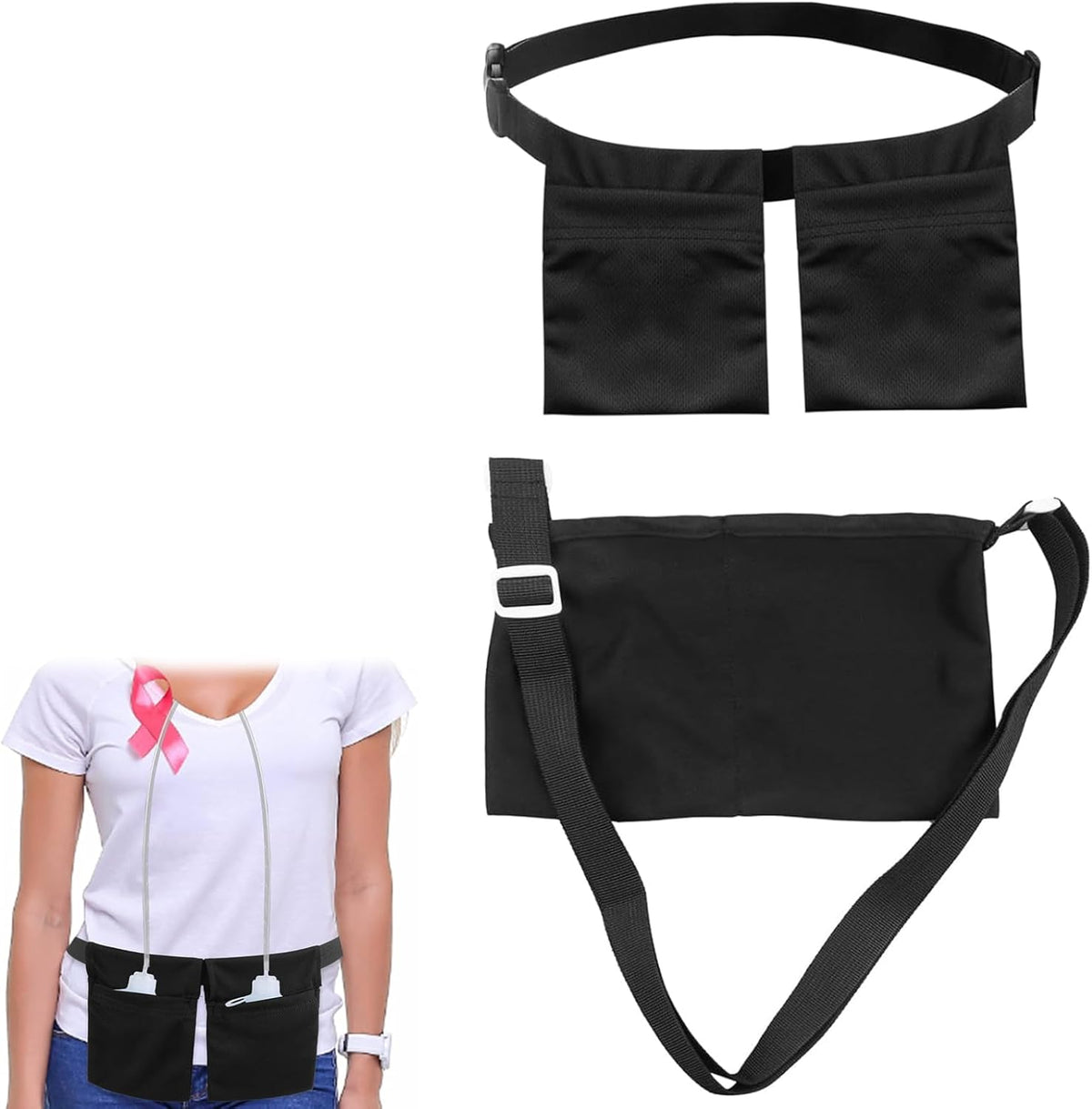 Tummy Drain Bottle Holder, Post Surgery Drain Bag Holder for Breast Surgery Adjustable Comfortable Breathable Great for Post-Surgery Care Includes 2 Bags