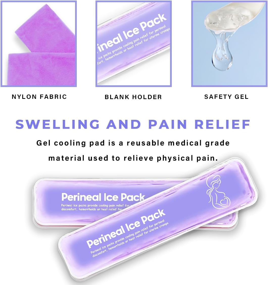 Reusable Postpartum Perineal Ice Packs, Cold Packs for Hemorrhoid Pain Recovery, 2 Gel Pads + 3 Sleeves (Purple)