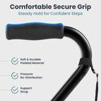 PELEGON Quad Cane (300 lb) - Adjustable Walking Cane with A Large 4 Pronged Base for Extra Balance & Stability, Walking Canes for Seniors, Walking Cane for Men & Women, Walking Sticks