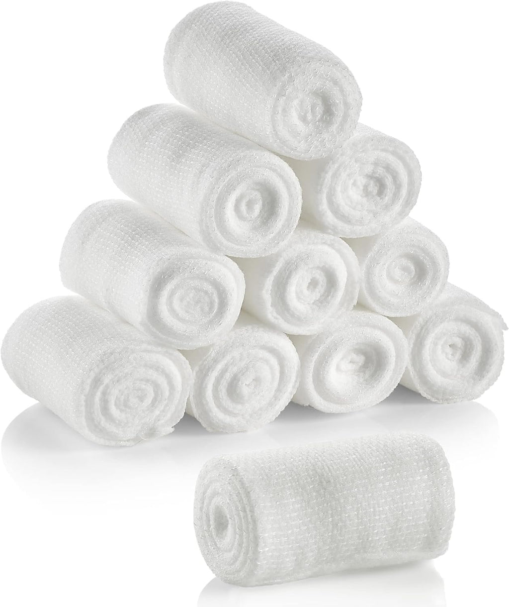 10 Roll Gauze Bandage Rolls Elastic Stretch Gauze Rolls Medical Gauze Stretch Roll Tape Self-Adherent Tape Pressure Wrap Bandage Rolls First Aid Tape Conforming Stretch Gauze Bandage Rolls,10cmx4.5m