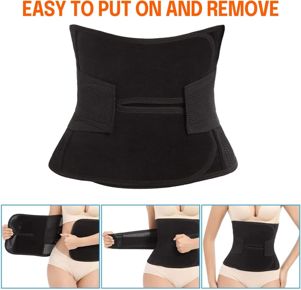Postpartum Belly Band,C Section Belly Binder,Abdominal Binder Post Surgery Girdle,Tummy Tuck Compression Wrap Waist Trainer (Black, S/M)