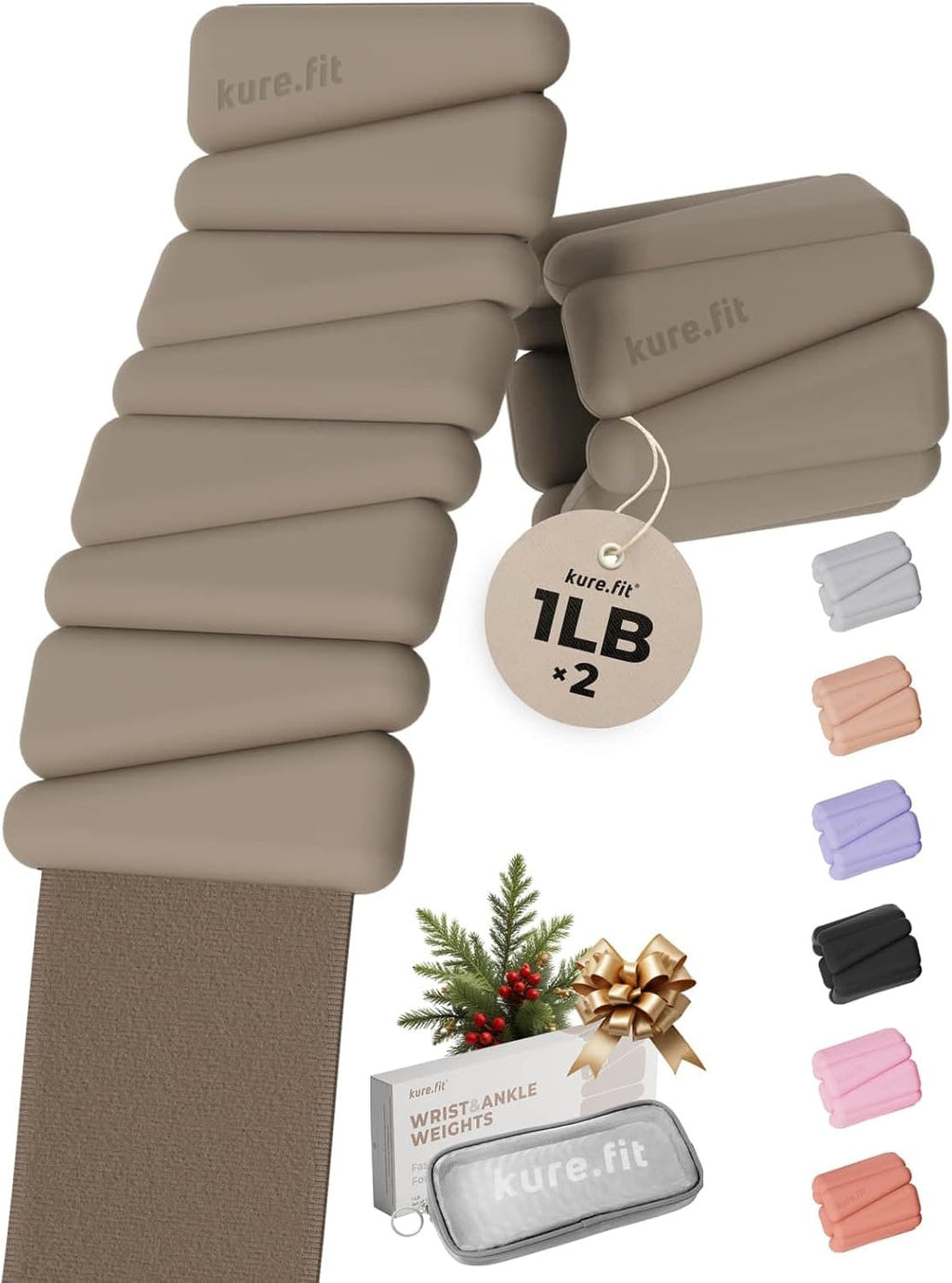 Taupe Adjustable Wrist and Ankle Weights 1lb Each Set of 2 and Beige Pilates Kit Bundle