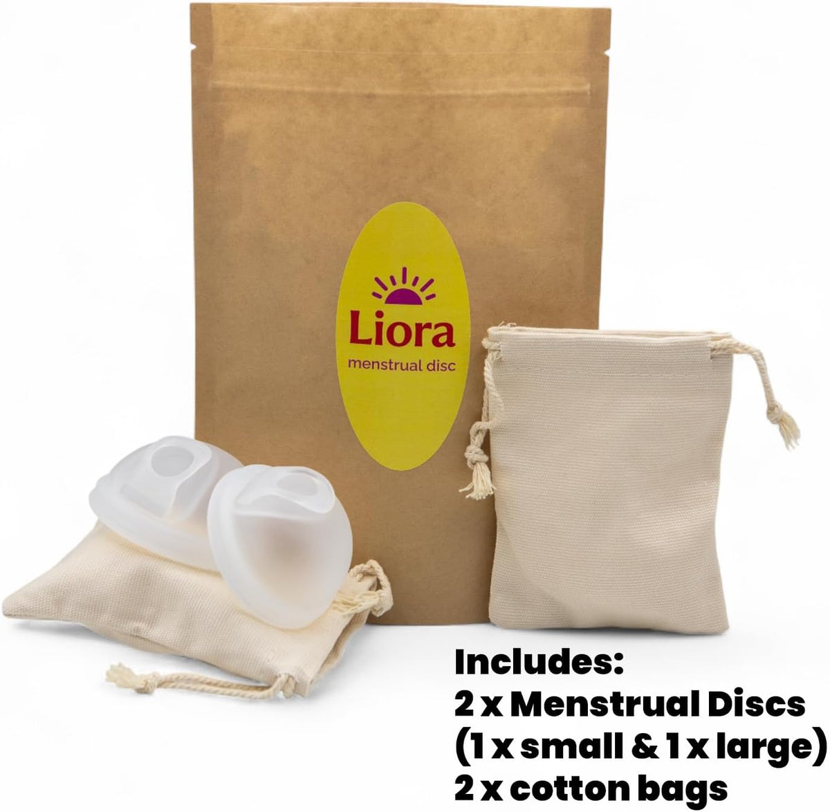 Reusable Menstrual Disc - Liora Set with Loop Tab – Beginner-Friendly Period Discs – Includes 2 Sizes (Small 32ml & Large 61ml) – Medical-Grade Silicone, 12 Hour Eco-Friendly Wear