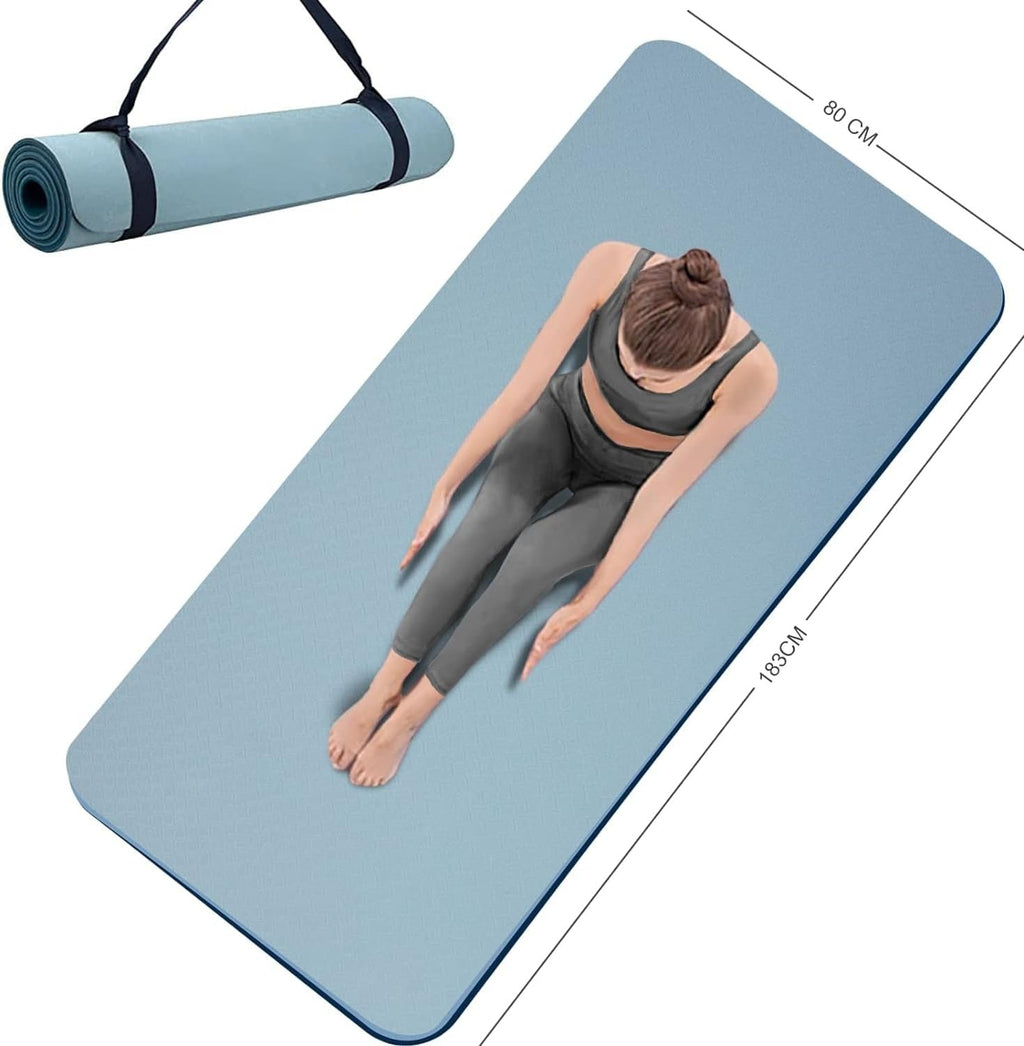 Yoga Mat Double-Sided Non Slip, 72'' x 32'' x 7mm - Extra Wide & Thick Yoga Mat for Women Men Kids, Professional TPE Yoga Mats for Home Workout, Yoga, Pilates and Floor Exercise, with Carrier Strap