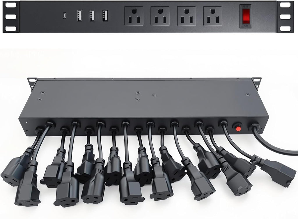 20-Outlet 1U Rack Mount PDU Power Strip – 3 USB-A & 1 USB-C Ports, Wide-Spaced Outlets, 6-Foot Cord, Built-in 15A Overload Switch for 19-Inch Server, AV & Network Racks