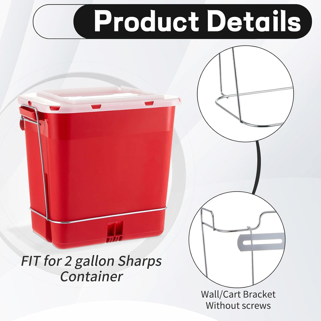 Shimeyao 4 Pcs Wall Cart Sharps Bracket for 2 Gallon Sharps Container Wall Mount Cart Mounting, 10 x 7.5 x 6.5 Inch (Silver)