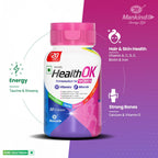 Mankind Health OK Women Multivitamin 30 Tablets – Strawberry Flavour, Pure Vegetarian, 19+ Essential Vitamins & Minerals with Biotin & Ginseng | Hair Skin Nails, Energy & Bone Health Support