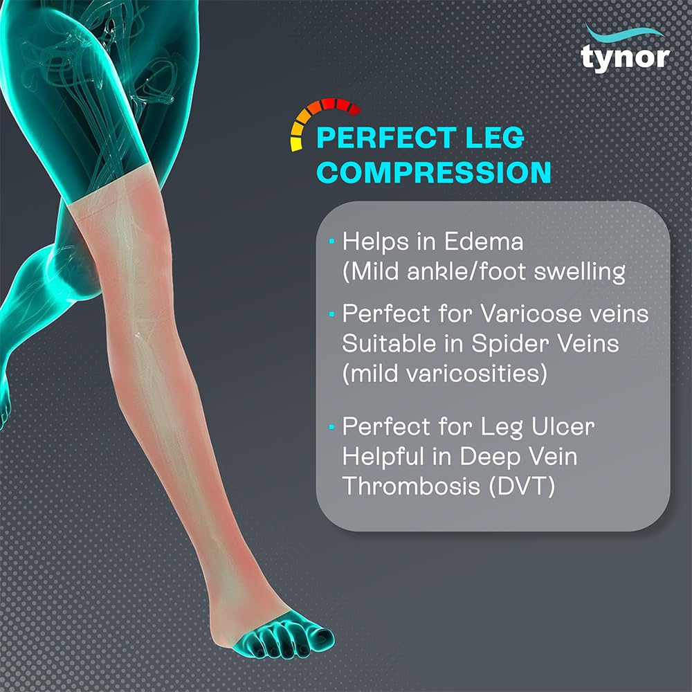 Tynor Compression Stocking Mid Thigh Classic, Beige, Large, 1 Pair