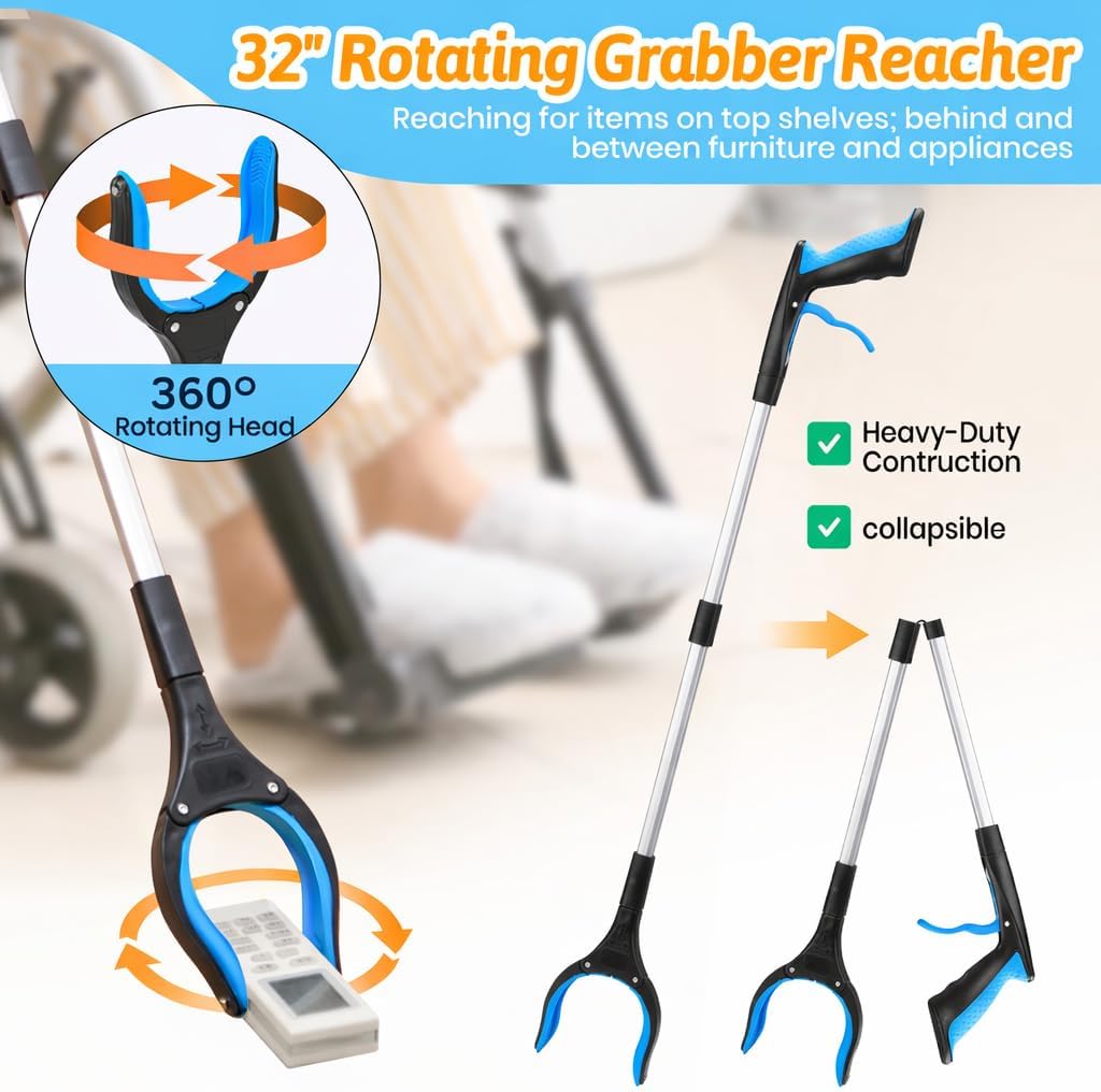 CAidRE 7PC Hip Kit, Hip Kit for Seniors Total Hip Replacement Prime, Mobility Aids with Reacher Grabber,Shoe Horn,Sock Aid,Leg Lifter,Shower Brush,Back Scratcher,Car Handle Assist for Surgery Recovery