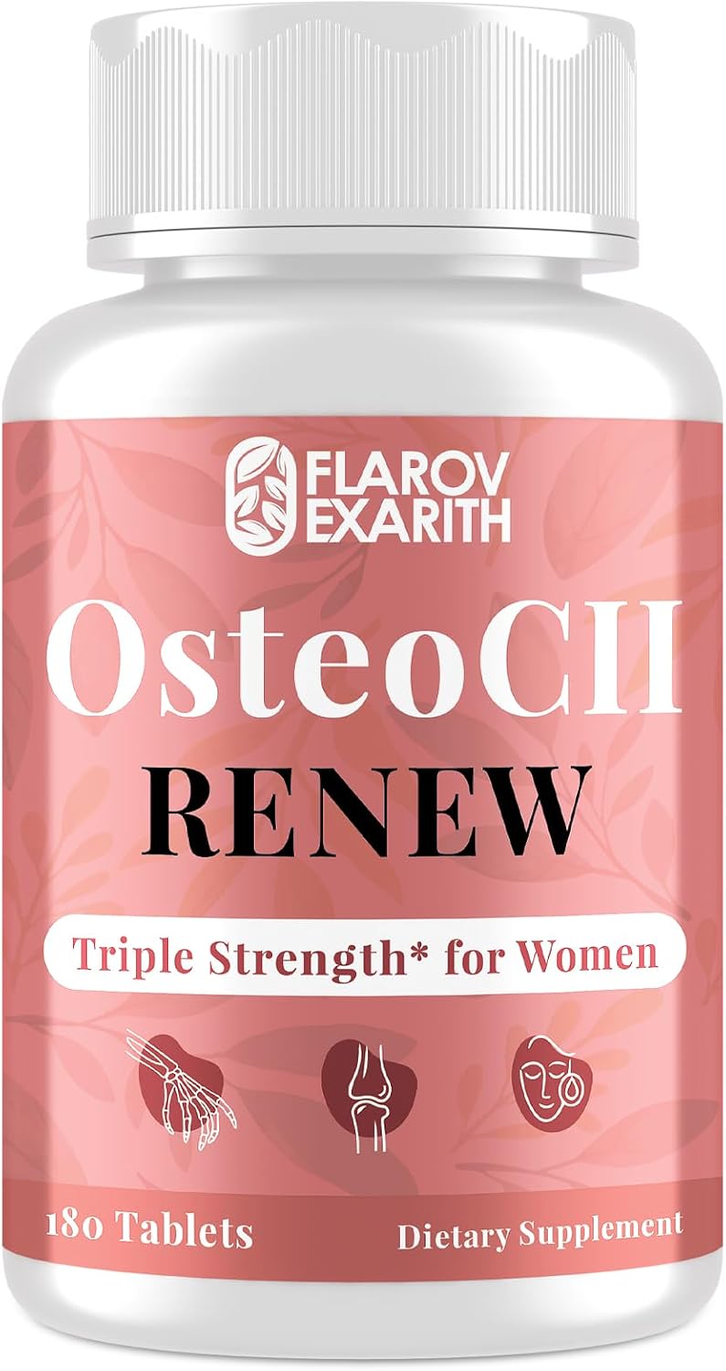 Joint Supplements for Women OsteoCII Renew Triple Strength – Advanced Joint, Bone & Skin Formula – Collagen, Glucosamine, Chondroitin, Calcium, MK-7, Vitamin D3, Hyaluronic Acid, 180 Tablets