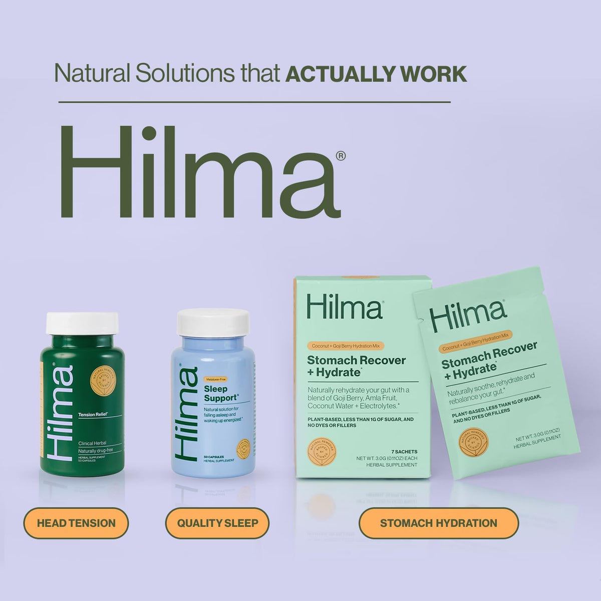 Hilma Natural Tension Relief, 50 Vegan Capsules | Occasional Head Discomfort and Stress Relief Supplement with Magnesium Glycinate, Willow Bark, Boswellia, and Feverfew