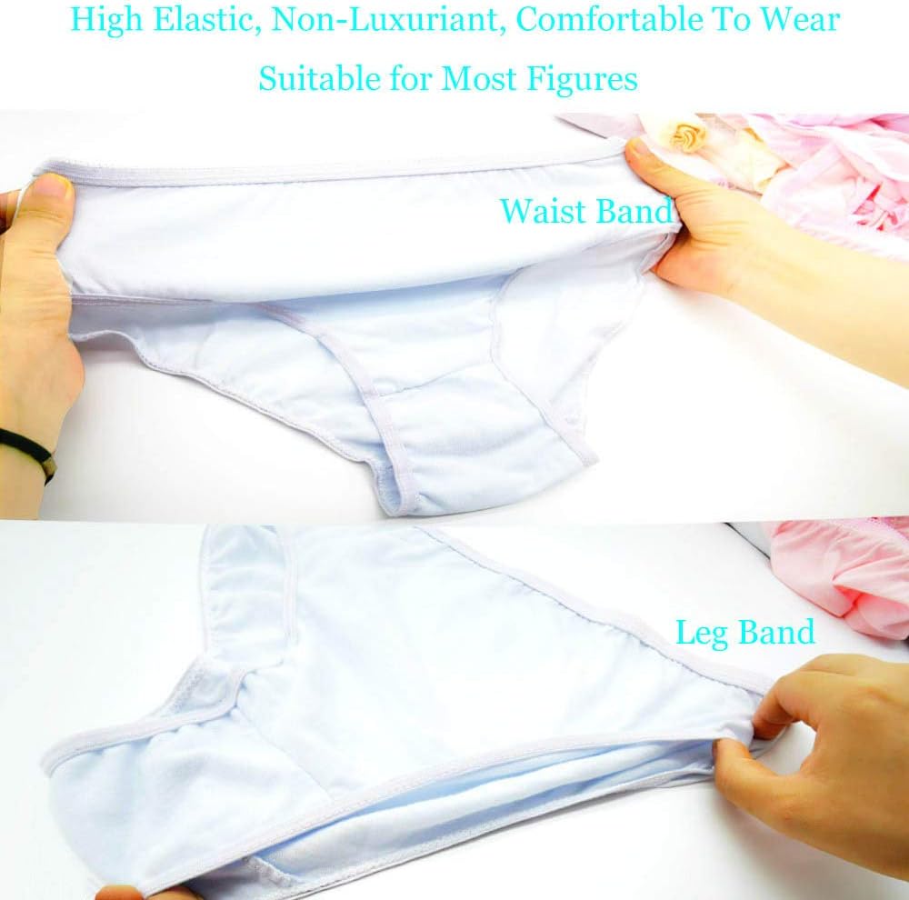 Disposable 100% Pure Cotton Underwear Travel Panties High Cut Granny Briefs White/Multicolor (10 Pieces)