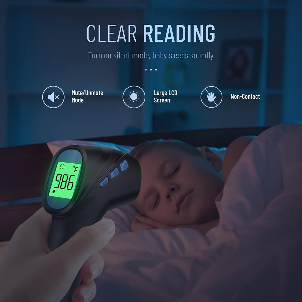 Forehead Thermometer for Adults and Kids, Non Contact, 1s Result (Black) | 3-Color Fever Alarm, 35 Memory Recalls, 2-in-1 Mode, Silent Mode, Large & Clear Backlit Display, FSA Eligible, Easy to use
