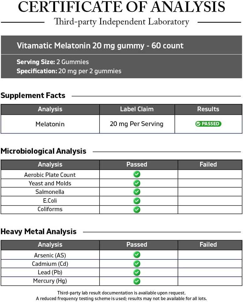 Vitamatic Melatonin 20 mg Gummies, Vegan, Strawberry, 60 Count