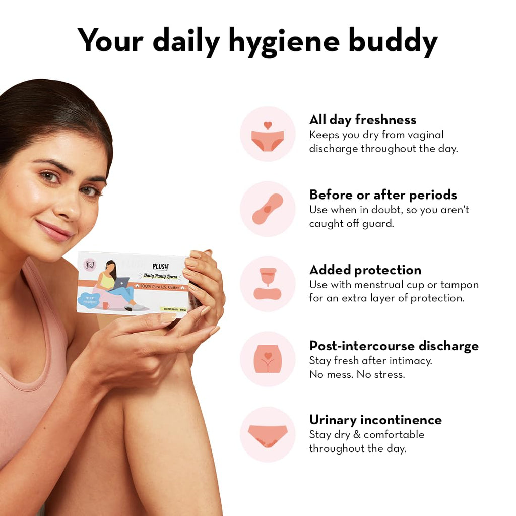 Plush Ultra Thin Large Panty Liners for Women Daily Use, 30 Liners | 2mm Thin, 180mm Long | Extra Coverage | Pure U.S. Cotton Liners for Sensitive Skin | Quad-Lock Design | No Toxins, No Parabens