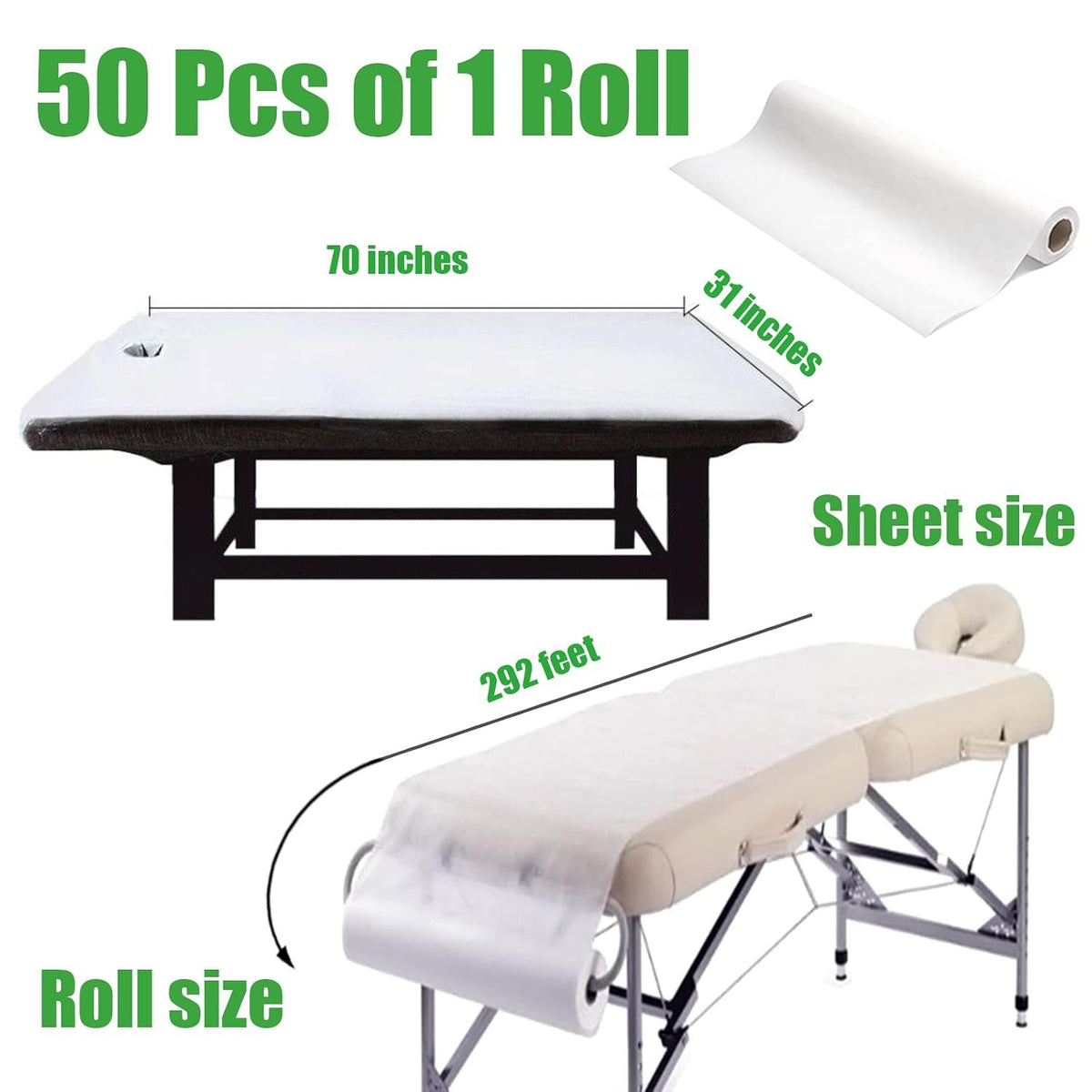 1 Roll Disposable Non-Woven Bed Sheet, 50 Pcs Massage Table Sheets