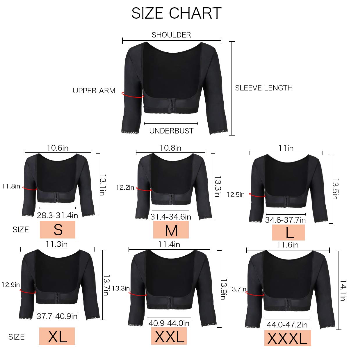 woahee Women's Arm Shaper Plus Size Arm Faja Compression Sleeve Garment Post Surgical Arm Shapewear