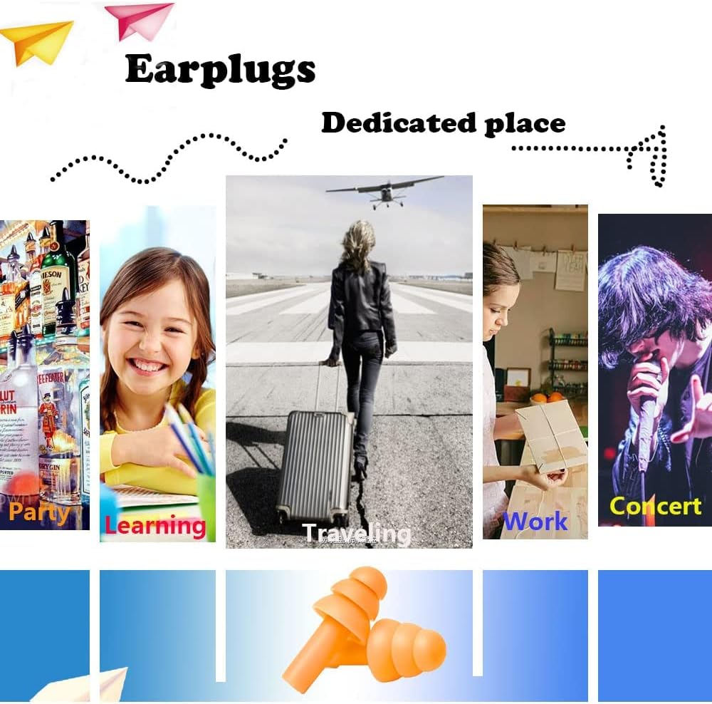 Earplugs for Sleeping Noise Cancelling, 8Pairs Reusable Ear Plugs | Super Soft Silicone, NRR 32 dB, Triple Seal Waterproof, Sleep/Swim/Concerts/Work, Washable BPA-Free, 8Colors Individual Packs