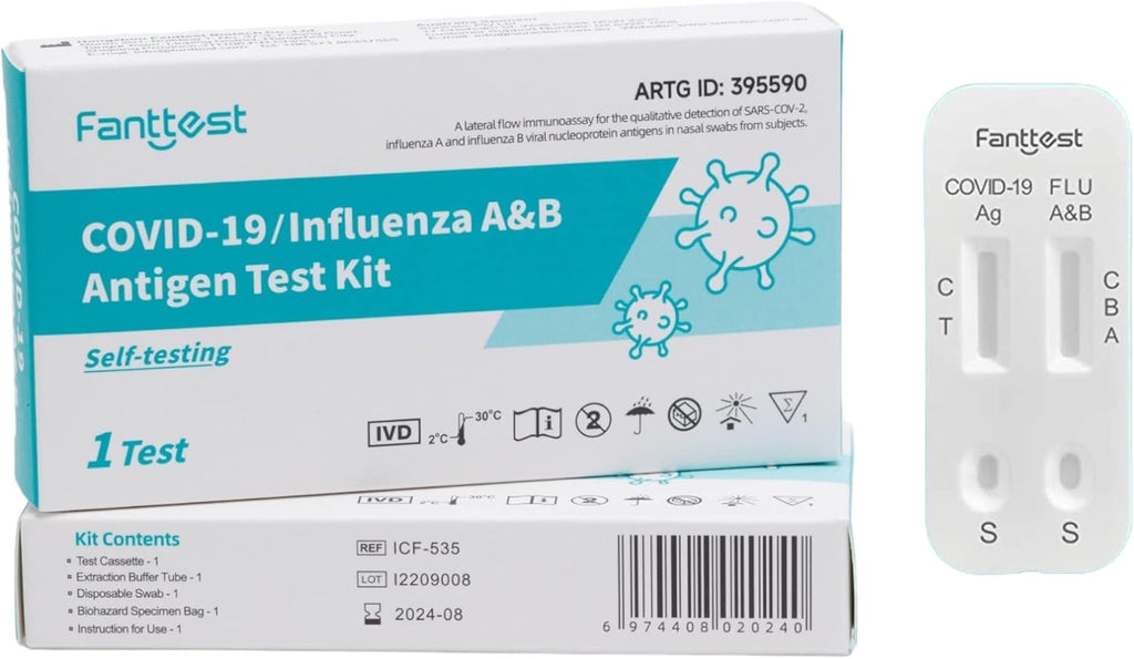 Fanttest 3-in-1 Combo RAT Test, Influenza Flu A/B and COVID-19 Rapid Antigen Test Kit - Nasal Swab