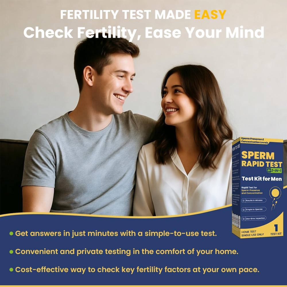 Sperm Test Kit for Men, 2-in-1 Sperm Check Fertility Screening with At-Home Semen Analysis, Accurate Semen Concentration Result in Minutes for Fertility Planning, Easy to Use