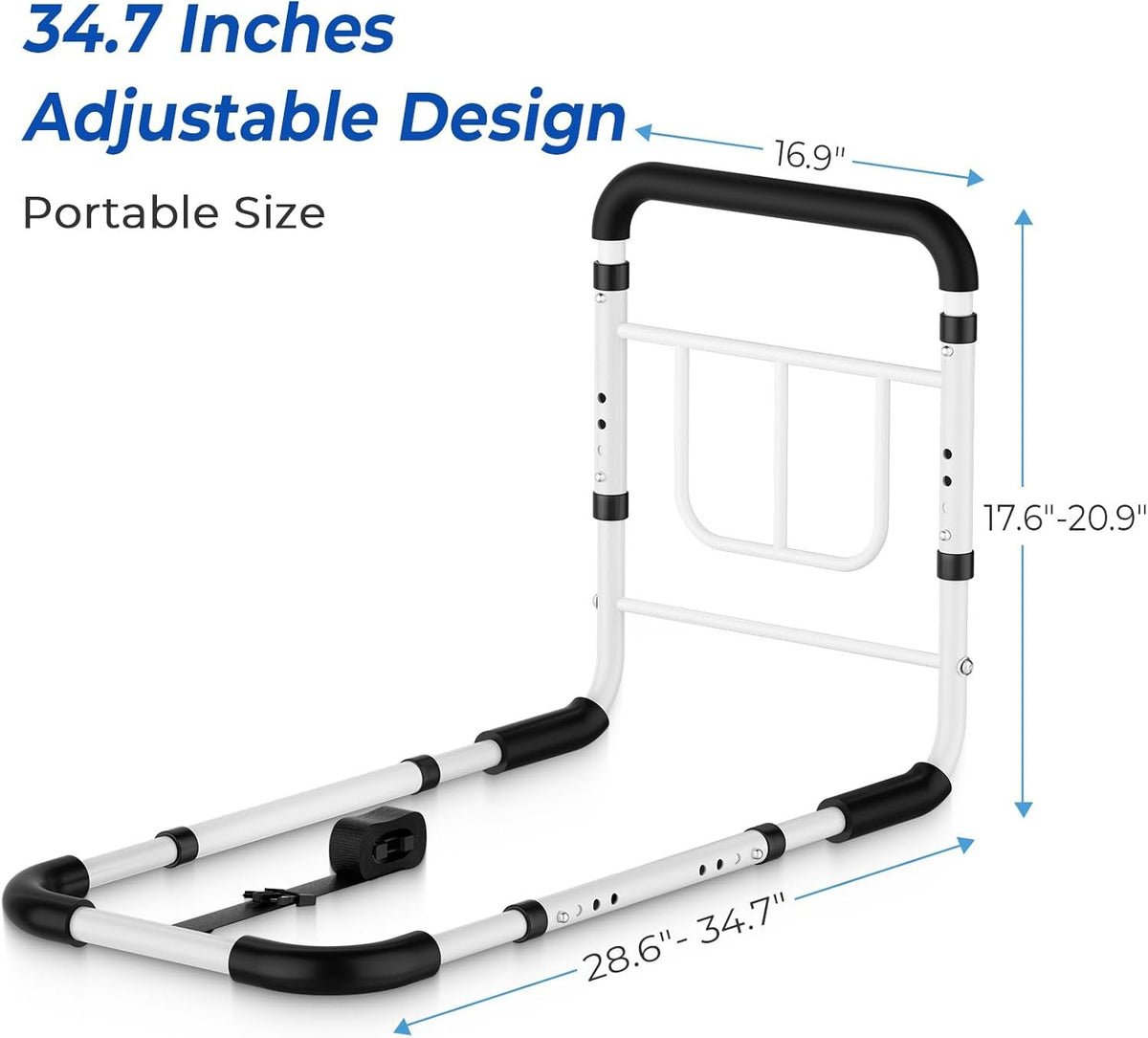 Bed Rails for Elderly Adults Safety, 380 LBS, Model BM03-1 | ASTM Approved, 2026 Upgraded Adjustable Bed Cane, Non-Slip Ergonomic Handle & Storage Bag, Tool-Free Bed Railings for Seniors