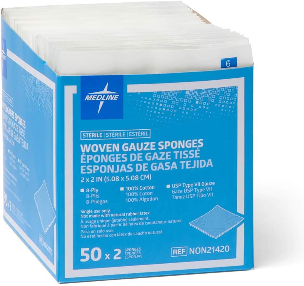 Medline Gauze Sponge Sterile 8 Ply, 100 Count