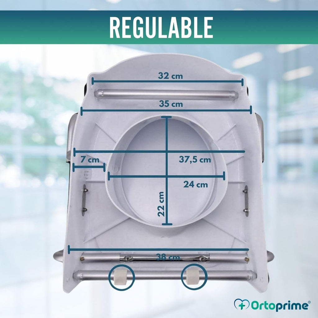 OrtoPrime Tilting WC Lift with Folding Armrests – Height Adjustable 5, 10 and 15 cm – Raised Toilet with Lid – Portable Toilet Lift