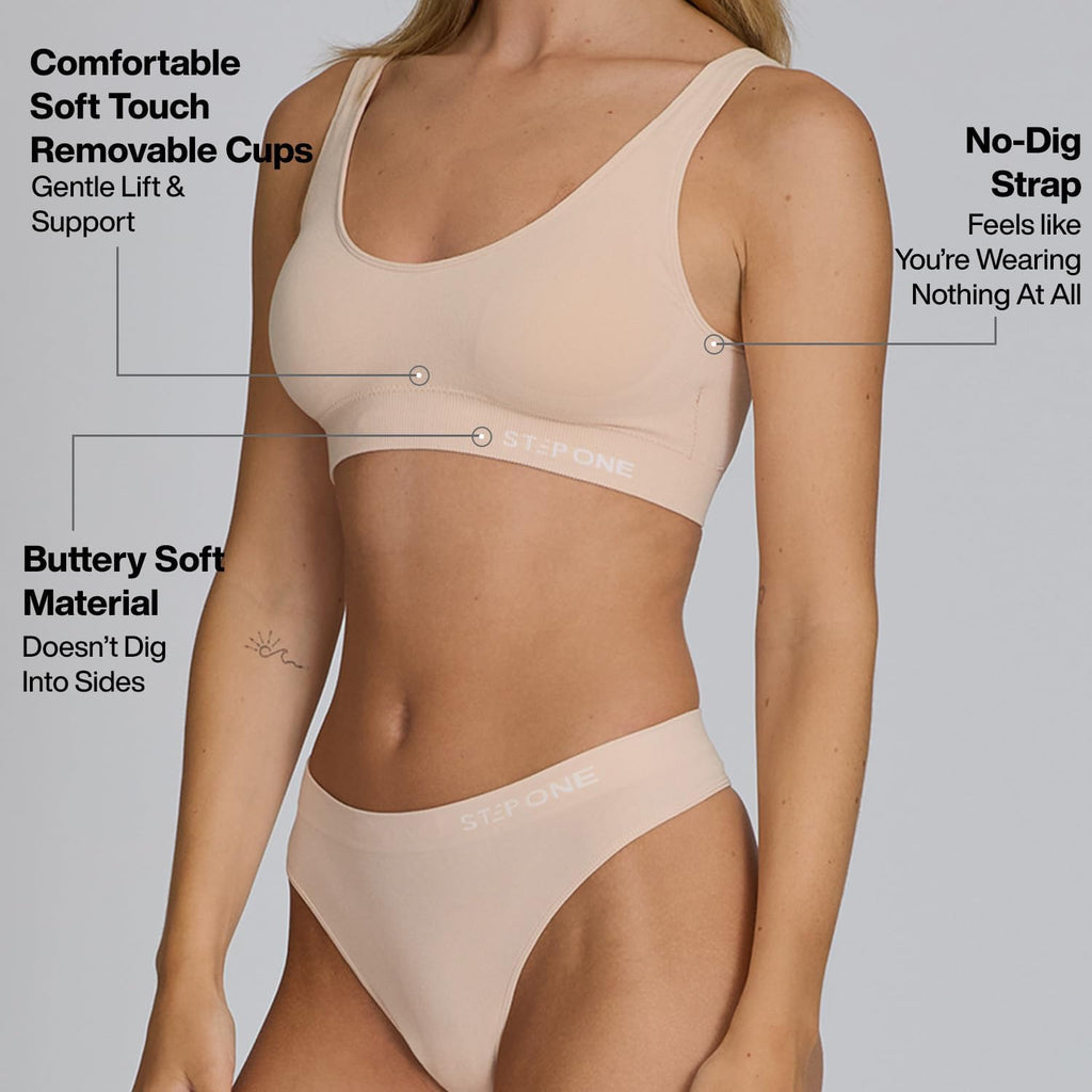 STEP ONE Smoothfit Bra. 3 Pack. Ultra-Soft Women's Everyday Bra, Lifts & Supports and Feels Invisible on, Breathable Bamboo Moisture Wicking with Removable Cups