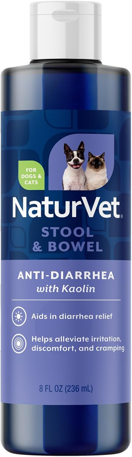 NaturVet Anti-Diarrhea Liquid Pet Supplement Plus Kaolin - 8 Oz | Alleviate Discomfort, Cramping, Irritation From Diarrhea for Dogs, Cats, Great Taste