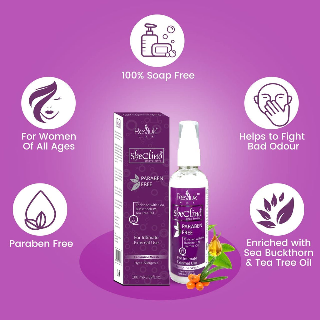 She Clino Vaginal Wash All in One Wash Combination Feminine Cleansing, pH Balanced, Zero-Chemical Ingredients, Sensitive Skin, Daily Cleansing Wash |Odor Control & Freshness| 100ml