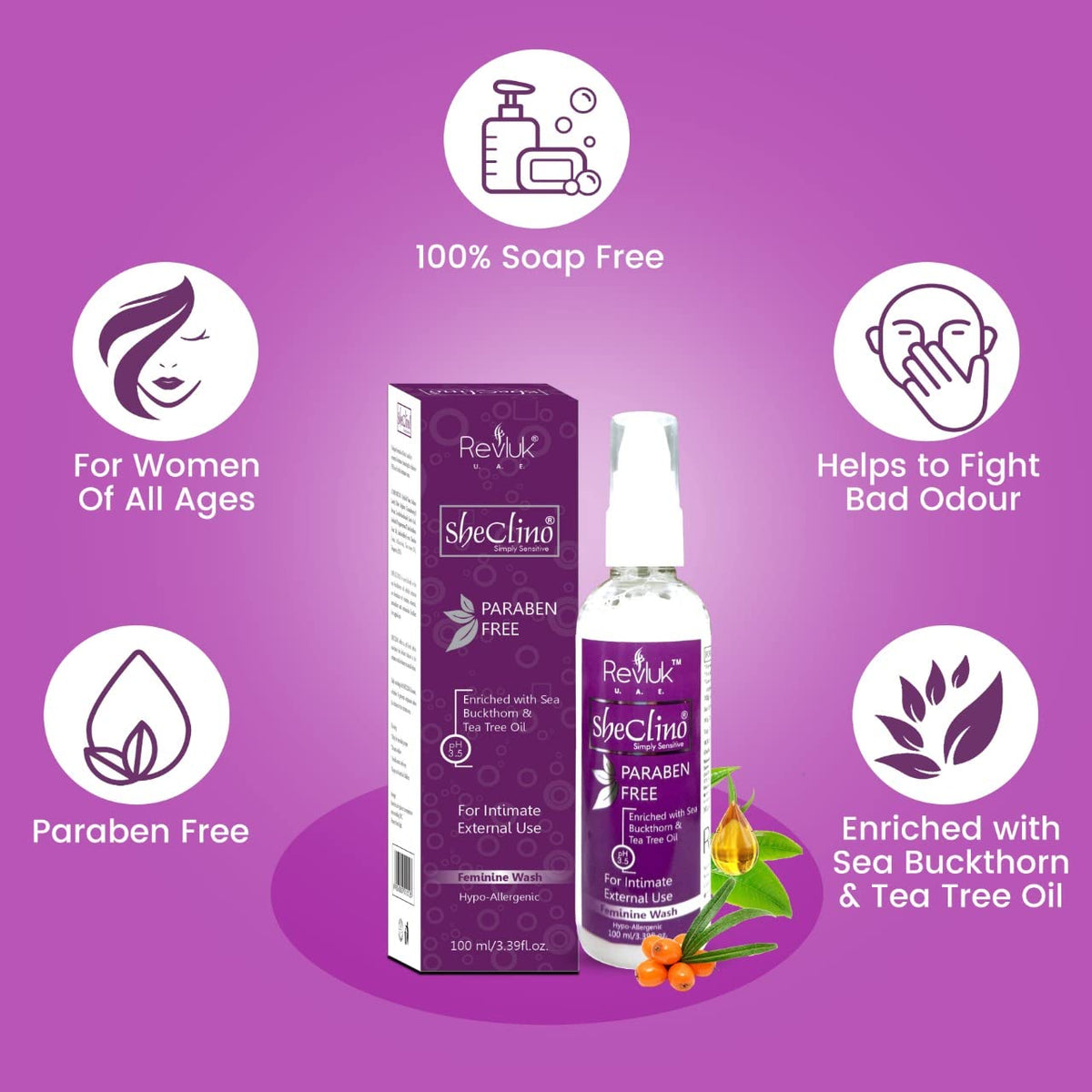 She Clino Vaginal Wash All in One Wash Combination Feminine Cleansing, pH Balanced, Zero-Chemical Ingredients, Sensitive Skin, Daily Cleansing Wash |Odor Control & Freshness| 100ml